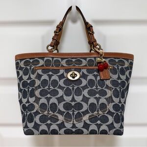 Coach Signature Denim Heritage Stripe Tote